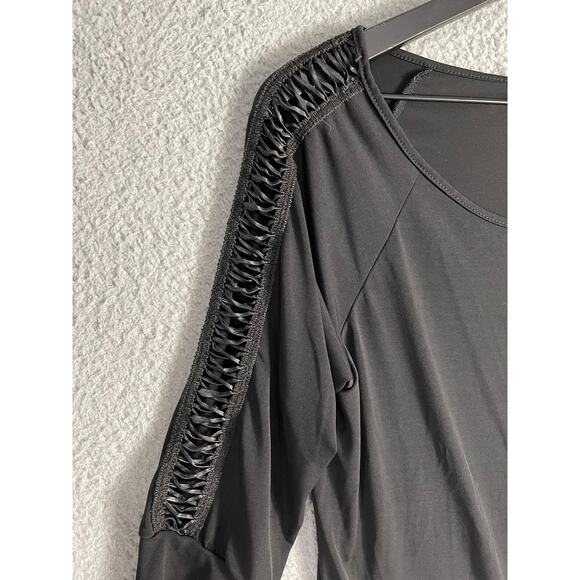 Espresso Ruched Sleeve Scoop Top Women S Charcoal Stretch Knit 3/4 Sleeve - Picture 2 of 8